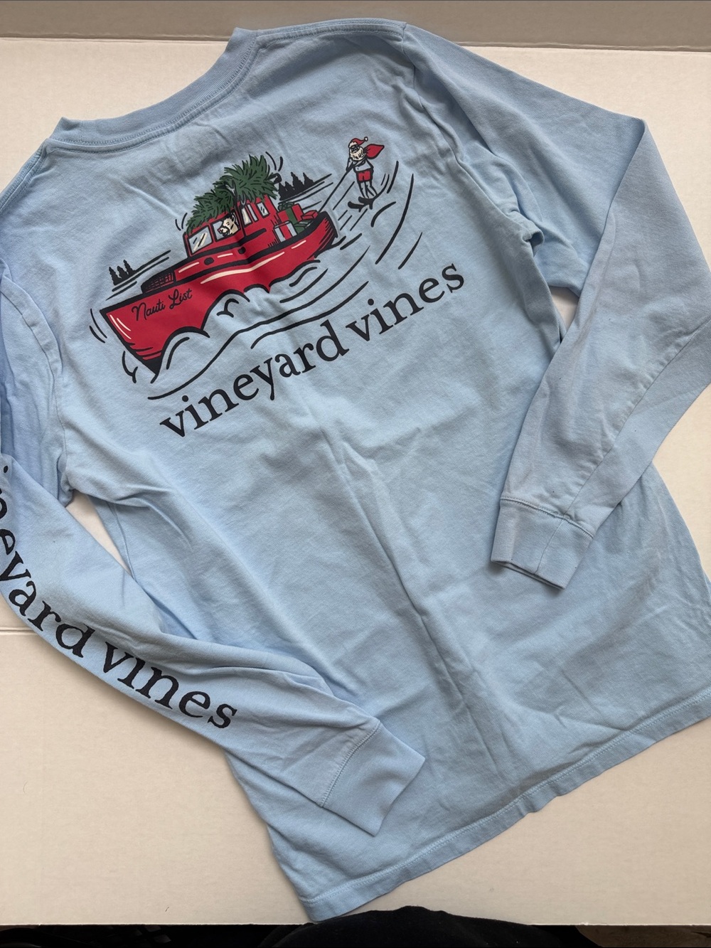 Vineyard Vines Light Blue Long Sleeve Tee Nauti List Christmas Mens XS
